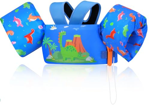 MoKo Swim Arm Band for Kids 20-30-40-50lbs, Clearance Toddler Swim Vest Cute Cartoon Swimming Wings Pool Floats Sleeve Children Water Sports Learning Swim Training Equipment, Blue & Dinosaurs
