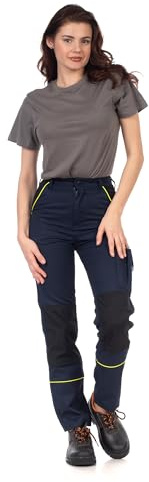 DINOZAVR Arbeitshose Damen Schmale Passform Cargohose Damen mit Elastischem Bund, 2 Vordertaschen, Cargotasche, 2 Gesäßtaschen, Werkzeugtasche, Knieverstärkung, Cordura-Verstärkungen Dunkelblau 48