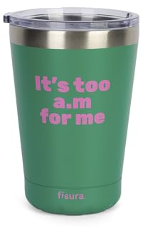 Fisura – Vaso termo original. Vaso termo café para llevar granate. Taza de café 310 ml. Taza térmica acero inoxidable. Libre de BPA. Para coche. (Too a.m, verde)