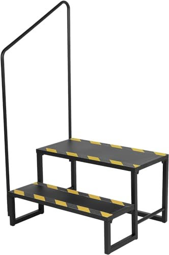 bimiti RV Stairs with Adjustable Handrails 2 Steps Hot Tub Steps Updated Mobile Home Stairs Steps Outdoor RV Steel Step Ladder Support for RVs&Travel Camper Trailers Motor Home Camper Porch