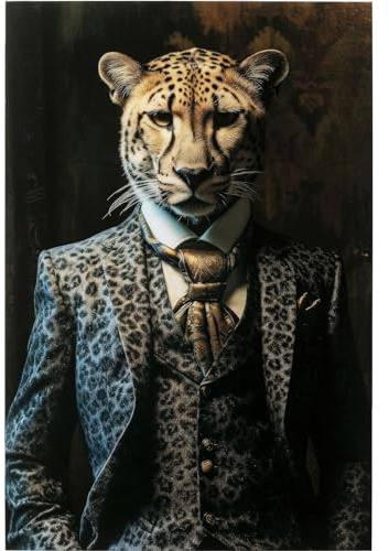Kare Design Wandbild Mister Leo, Schwarz, Rechteckig, Glasbild, 4mm ESG Sicherheitsglas, Tierisches Design, Leopard, Wandkunst, Schlafzimmer, Wohnzimmer, 150x100 cm (H/B)