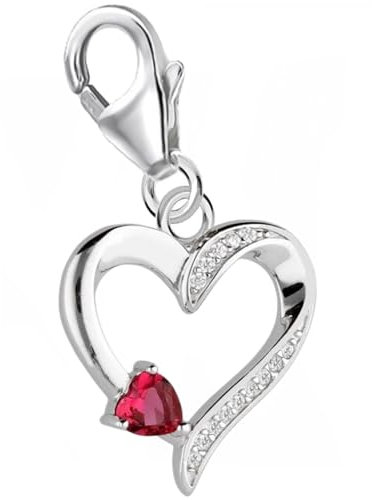 Goldene Hufeisen Herz Charm Anhänger 925 Sterling Silber Rubin Zirkonia