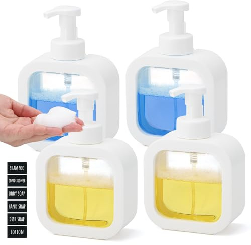 Segbeauty Dispenser Bagnoschiuma Doccia, 4 Pezzi 500ml Dispenser Sapone Schiuma, con Pompa in Schiuma e Etichetta, per Bagno Cucina