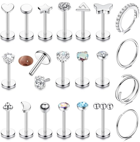JeweBella 16G Piercings Tragus, Helix, Oreille, Labret, Levre, Septum, Medusa, Conch, Daith, Nez - Boucles d'Oreilles en Argent et Or