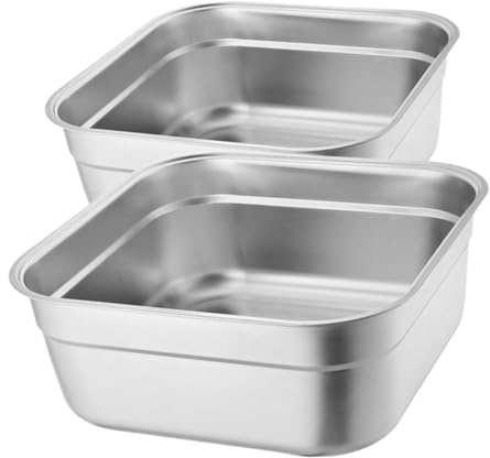 Cabilock Fregaderos Cuadrados de Acero Inoxidable 2 Piezas, Cuencos Profundos Multiusos para Lavar Verduras y Mezclar Alimentos, Duraderos para Cocina y Hogar, Diseño Ahorra Espacio
