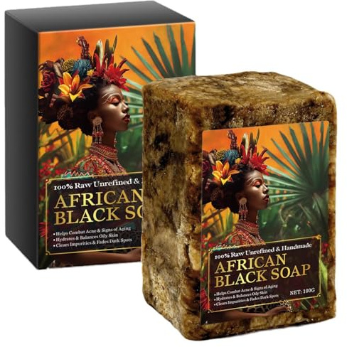 African Black Soap | Natural Soap | Soap Barss | Skin Revitalizing Body Soap Bar | Raw Unrifined Face Soap for Acnee, Blackheadd Removal, Fades Dark Spots, Hydrates & Balances Oily Skin