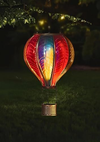 Hot Air Balloon Solar Light - Rainbow Lantern Solar Lights Outdoor Garden Realistic Flame Balloon Light for Garden, Patio, Balcony Decorations - 46 cms