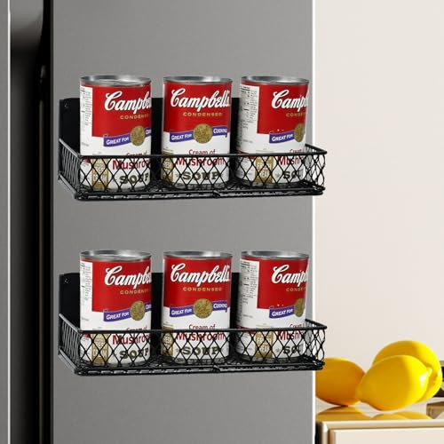 WEFHEF 2 Stück Kühlschrank Regal mit ablage magnetisches Kühlschrank Hängeregal Organizer Gewürzgläser Regal mit Ablage Gewürz Kühlschrankmagnet Regal Magnet Gewürzgläser Ablage Schwarz