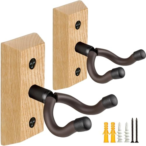MUSO Lot de 2 supports muraux en bois de noyer noir pour guitare, support mural en forme de U pour guitare acoustique, électrique (bois de frêne)