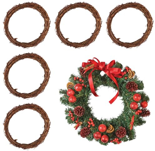 JEUIHAU 6 Pack 30cm Natural Grapevine Wreath, Vine Twig Wreath Rattan for Halloween, Christmas, Wedding and Party, Door and Wall Decor