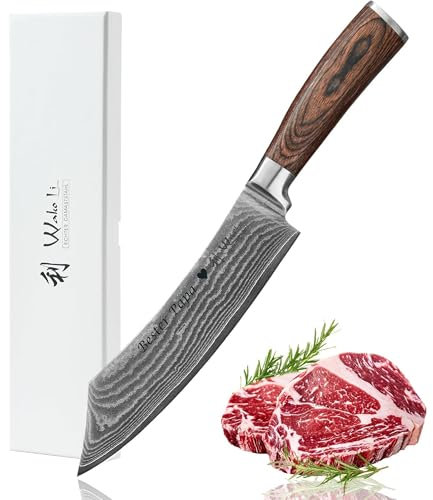 Wakoli EDIB Damast BBQ- und Blockmesser mit Gravur – Personalisiertes Messer, 20 cm Klinge aus 67 Lagen Damaststahl (VG10-Kern), Pakkaholzgriff – Scharfes Küchenmesser Geschenk, Geschenkverpackung