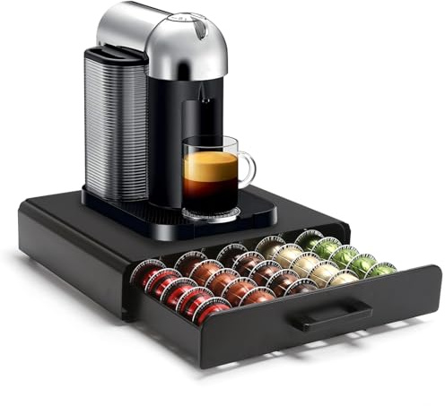 SYSYLY Porte Capsule pour 35 Vertuo Capsules,Support de Machine à Café avec Tiroirs de Rangement Dosettes Vertuoline,Distributeur/Organisateur Capsules en Métal.