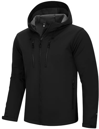 33,000ft Men's Waterproof Softshell Jackets lightweight Golf Jacket Coat | Warm Fleece Lined Windbreaker, Windproof Running Jacket, Lightweight Breathable Hiking Jacket with Hood for Cycling, Walking