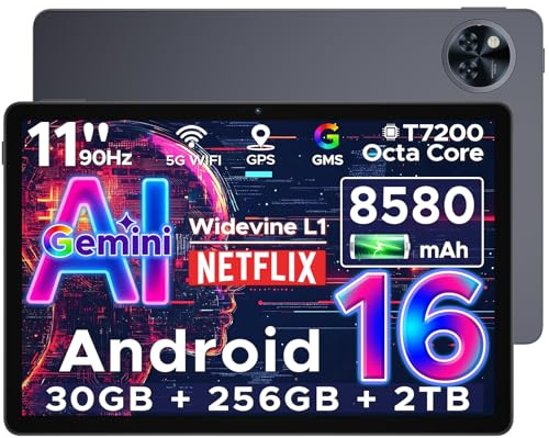 DOOGEE U11 Pro Android 16 Tablet 11 Zoll Gemini AI,30GB RAM+256GB ROM (2TB TF) 8580mAh, 90 Hz Display, Unisoc T7200 Octa Core Tablet PC, 13MP+5MP, WiFi 5/Widevine L1/ GPS/Face ID/OTG [Grau]