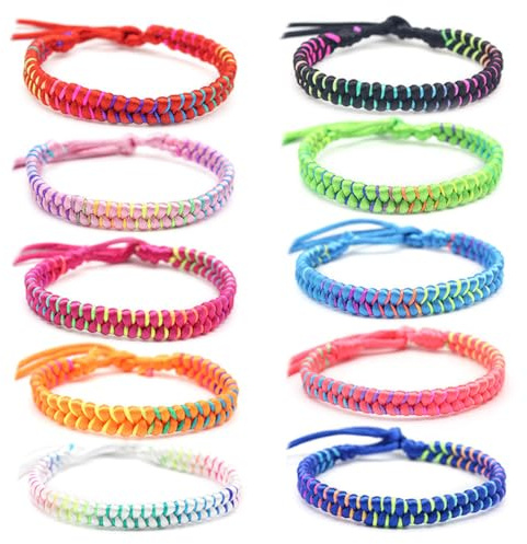 TSUOUKL 10 pezzi, Braccialetti dell'amicizia, realizzati a mano, braccialetti dell'amicizia, regolabili, arcobaleno, per donne, uomini e bambini, Eine Grösse, Cotone, Senza pietre preziose