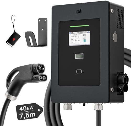 dé 40kW DC Schnellladegerät (CCS2) [7,5m, 400V, Drehstrom] Wallbox EV Ladestation, Schutzart IP55 IK08, 7-Zoll-Touchscreen & RFID, OCPP1.6J Ethernet/WiFi/4G, RCD Typ A/B optional, CE für BEV/PHEV.