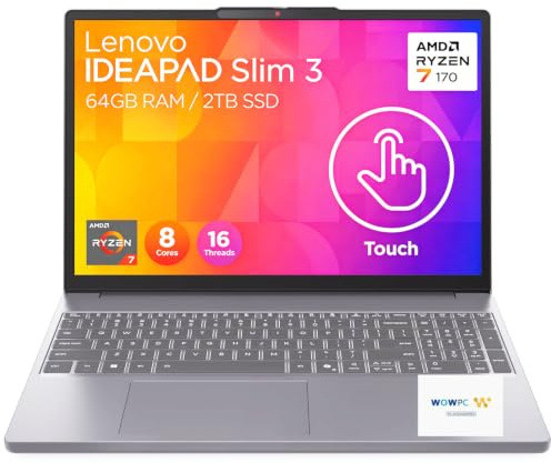 Lenovo IdeaPad Slim 3i • 16 WUXGA Touchscreen Laptop • AMD Ryzen 7 170 • 2026 Edition - 16GB DDR5RAM • 1TB PCle SSD • Windows 11