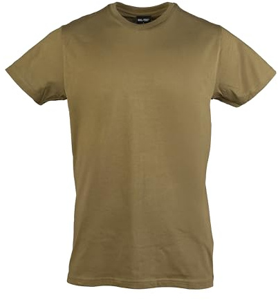 Mil-Tec US Style T‑Shirt Herren • Klassisches Bundeswehr T-Shirt aus Baumwolle mit Rundhals Ausschnitt • Hochwertiges & weiches Basic Shirt für Alltag, Outdoor, Arbeit • Braun, XL