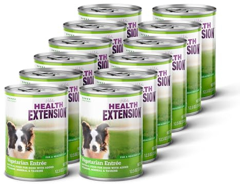 Health Extension Vegetarian Entrée Wet Dog Food, 12.5 oz - Protein-Rich Recipe, Hydration Support, Ideal for Sensitive Stomachs (Case of 12 Cans)
