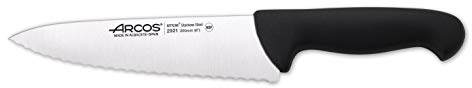 Arcos Couteau de Chef Professionnel - Lame Dentelée Acier Inoxydable NITRUM 20 cm - Manche Polypropylène Noir - Durabilité et Précision - Série 2900