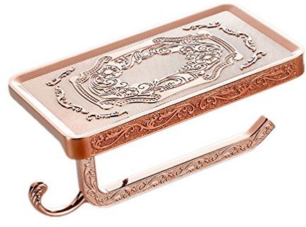 TentHome Antike Toilettenpapierhalter 2 in 1,WC Papierhalter Retro Papierrollenhalter Edelstahl Badezimmer Rollenhalter mit Ablage für Mobiltelefon/Badezimmerzubehör, 5 Farben (Rose Gold)
