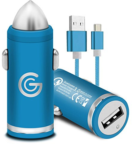 Gadget Giant Cargador de coche de carga rápida 3.0 tipo C/USB-C para Oneplus 6 [cargador de carga rápida y rápida] [QC 3.0] [con cable de datos duradero]