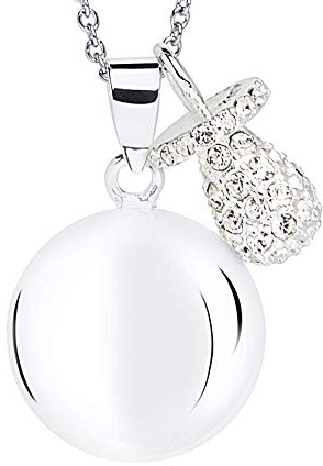 MAMIJUX Bola avec pendentif en forme de tétine avec cristaux blancs et chaîne en métal avec perle de 110 cm de long
