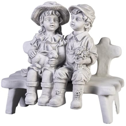 gartendekoparadies.de Figure de Pierre Massive garçon avec Fille sur Un Banc décoration de Jardin en Pierre reconstituée, résistant au Gel