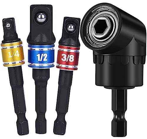 Impact Grade Driver Sockets Adapter Extension Set Drill Bit 3Pcs 1/4 3/8 1/2 Universal Socket Adapter Set and Right Angle Drill 105 Degree Right Angle Screwdriver Set Drill Hex Bit Socket Adapter