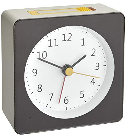 TFA Dostmann Wecker analog Loom, 60.1031.10, automatische Beleuchtung, mit Weckalarm, grau-gelb, L85 x B50 x H125 mm