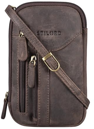STILORD 'Lane' 3-in-1 Leather Phone Pouch Wrist Wallet Vintage Crossbody Sling Bag with Wrist Strap Hip Bag - Genuine Leather, Colour:Dark - Brown