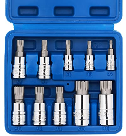 CASOMAN 10PCS 1/4-Inch, 3/8-Inch & 1/2-Inch Drive XZN Triple Square Spline Bit Socket Set, M4-M18, 12 Point Tamper Proof, Cr-V Sockets and S2 Steel Bits