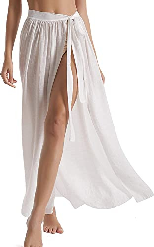 JFAN Wrap De Plage De Femmes Chiffon Maillot De Bain Plage Cover Up Sarong Couverture De Bikini Vacances Natation Ouverture Latérale Jupes Blanc Taille Unique Blanc