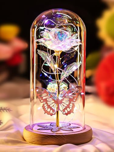 Mothers Day Rose Gifts for Mom Galaxy Glass Roses Preserved Forever Flowers for Delivery Light Up Rose in Glass Dome Anniversary Birthday Gifts for Women Grandma Wife Her Daughter Friend Colorful