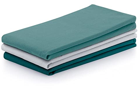 AmeliaHome Juego de 3 paños de Cocina de algodón, 50 x 70 cm, Lisos, Color Blanco y Turquesa