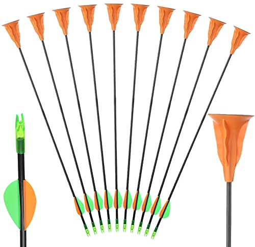 Huntingdoor 10er Saugnapf Pfeile Bogenschießen Fiberglaspfeile mit Vane und Nocke Bogenpfeile Übungspfeile für Anfänger Bogen Zielübung