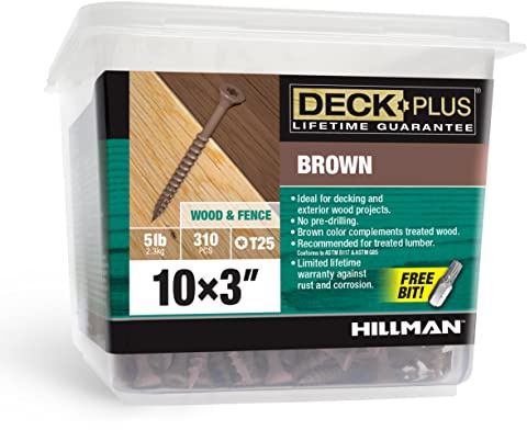 Deck Plus 3 Inch Epoxy Coated Exterior Wood and Fence Screws #10 x 3 Torx/Star Drive Included Coarse Thread, Outdoor Rust Resistant Decking Screw, Brown, 5 lb Box, 310 Pieces | 49009