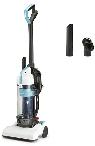 Amazon Basics Upright Bagless Vacuum Cleaner for Carpet and Hard Floors, Washable Filter, Crevice and Upholstery Tools, Detachable Handle, Lightweight, 1.7L Dust Cup, 25ft Cord, Black/White