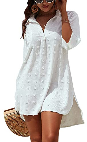 Rayson Copricostume Donna Mare Scollo a V Bikini Cover Up Copribikini da Spiaggia Elegante Copricostume da Bagno per Piscina Estate Vacanza(Bianco)