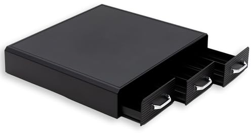 Intirilife Kaffee Kapselhalter mit 3 Schubladen in Schwarz - 34.2 x 32.6 x 6.4 cm - Box kompatibel mit Nesspresso (48 Stück) oder K-Cup (36 Stück) Aufbewahrungsbox für die meisten Kaffee Kapseln Pads