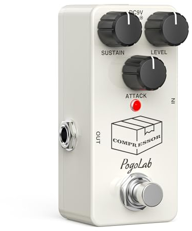 POGOLAB Kompressor Pedal Gitarre, Kompressor-Gitarrenpedal mit Sustain-Attack-Pegelreglern, Analoge Compressor Gitarreneffektpedal, Mini-Gitarrenpedal Basspedal mit Legierungsgehäuse True Bypass,DC 9V