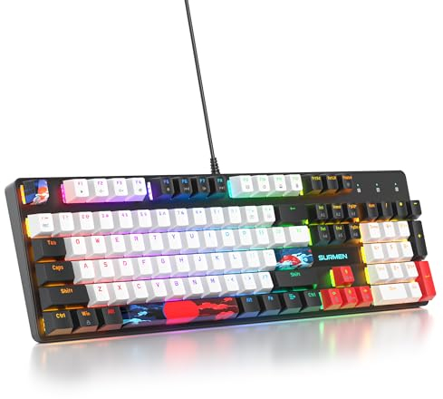 SOLIDEE mechanische Gaming-Tastatur in voller Größe,Schwarz-weiße Tastatur,QWERTY 104 Tasten kabelgebundene Tastatur,RGB Hintergrundbeleuchtung&Nummernblock,mechanische Tastatur von NKRO(104 White)