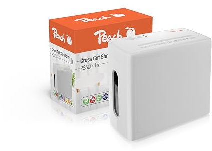 Peach Aktenvernichter P4 SuperSilent inkl. Ölpapier - ~40dB leise - 6 Blatt - 9L/50 Blatt - 4 x 38 mm Partikelgröße (P-4), A4 ca. 400 Partikel - sehr leiser Schredder - Aktenschredder PS500-15A