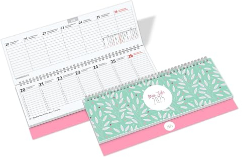 PRIMUS PRINT Tischkalender 2025 Quer Wochenkalender – 112 Seiten Terminkalender und Jahreskalender, – 297x130mm, 75g Naturpapier, Drahtkammbindung, Feiertage und Schulferien - [Einzeln - Blätter]