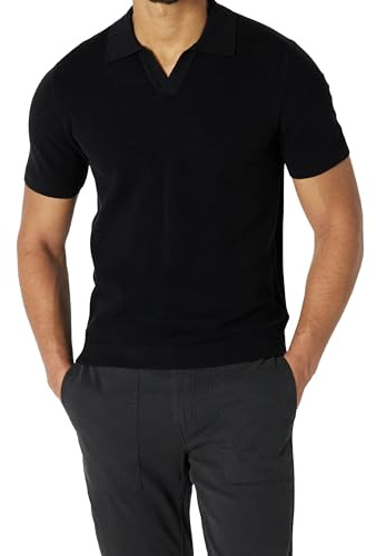 Amazon Essentials Suéter Polo de Punto de Manga Corta para Hombre, Ajuste Regular, Color Negro, Talla M