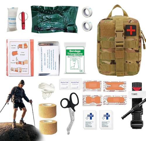 Mineup 54 PCS First Aid Kit, Emergency Trauma Kit First Aid Bag, Jumbo Trauma Bag, First Aid Molle Pouch for Home & Workplace Includes Bandages, Tourniquet & Essentials for Everyday Situations(Brown)