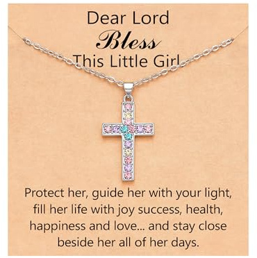 BxkSky Cross Necklace Graduation Baptism Gifts for Girl Kids 1st Holy First Communion Christening Religious Catholic Christian Confirmation Gifts for Teen Girls Goddaughter