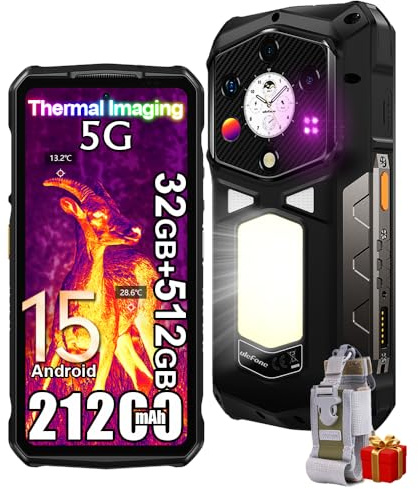 Ulefone Armor 29 Pro Thermal AI Móvil Resistente 5G, 32GB+512GB/2TB, Android 15 Móvil Irrompible con Cámara Térmica, AMOLED Pantalla Dual 6.67 FHD+, 21200mAh 120W, 50MP+64MP, Luz LED1000LM, WiFi 6E