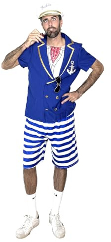 EraSpooky Costume da Marinaio Uomo Divertente Outfit da Capitano con Cappello, Pipa e Occhiali