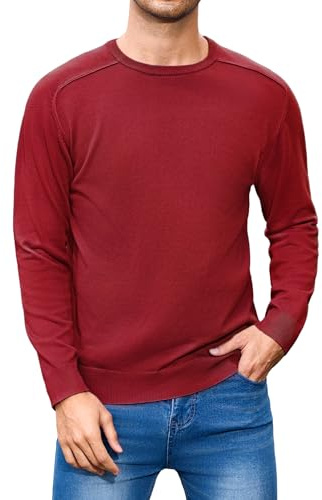 iClosam Suéter de Punto de Invierno para Hombre, Cuello Redondo, básico, Liso, de Manga Larga, sin Capucha, para Clima frío, Tallas S-3XL, Fecha roja, XL